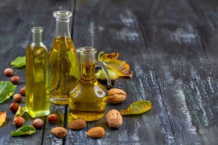 Walnut, almond and hazelnut oilsの写真素材