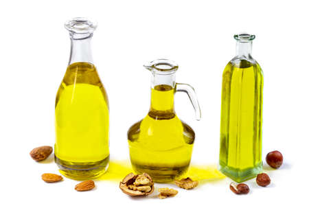 Walnut, almond and hazelnut oils, anti-oxydant et Omega3の写真素材
