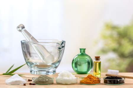 Preparation of homemade toothpaste with natural ingredientsの写真素材
