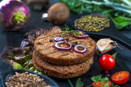 Vegetarian steaks vegan burger, - soy and wheat