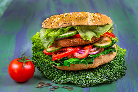Vegetarian burger with vegetable steak ,vegan foodの写真素材