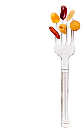 Conceptual photo on vegetarian diet on white backgroundの写真素材
