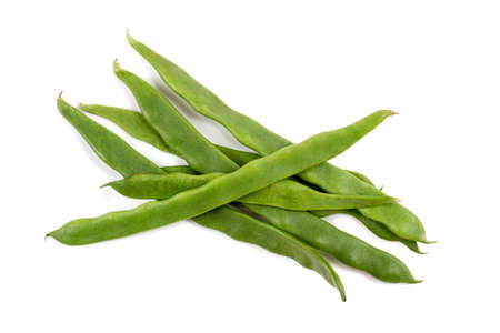 fresh handful Flat beans isolated on white background.の写真素材
