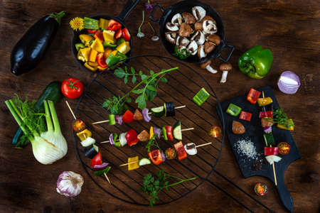 Vegan menu -vegetable skewers vegan barbecueの写真素材