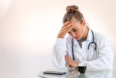 Overwork and stress of medical staffの写真素材