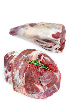 Lamb Leg ad Lamb shoulder raw meat, isolated on witeの写真素材