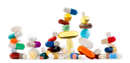 Pharmacy -orizontal plane of conventional medicine capsulesの写真素材