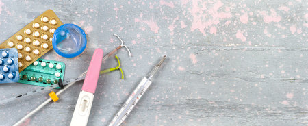 Panning on contraceptives on the left of the image.の写真素材