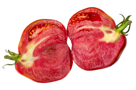 Tomato half isolated on white background. . Tomatoes side view. .の写真素材