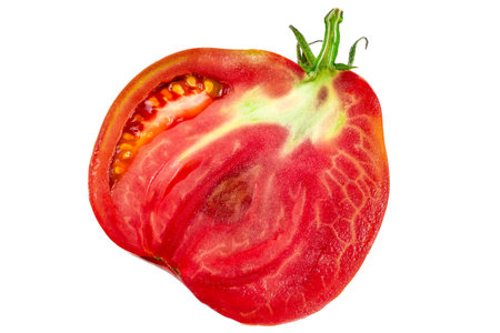 Tomato half isolated on white background. . Tomatoes side view. .の写真素材