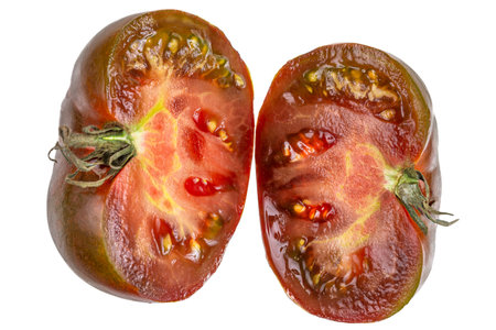 Tomato isolated. Tomato whole, half on white backgroundの写真素材