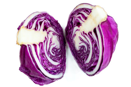 beautiful red cabbage isolated on whiteの写真素材