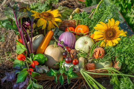 Vibrant basket of fresh veggiesの写真素材