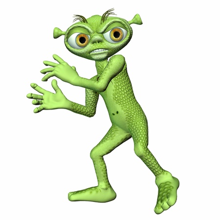 Illustration of a green alien isolated on a white backgroundの写真素材