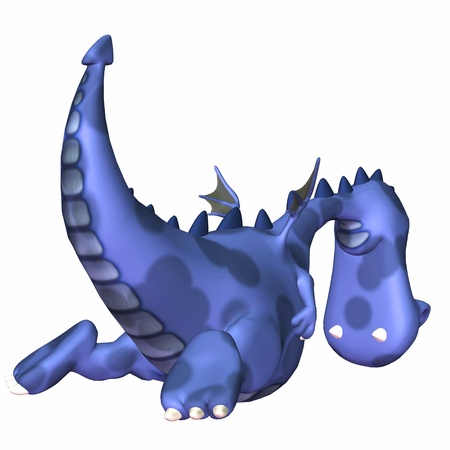 Illustration of a blue dragon flying away isolated on a white backgroundの写真素材