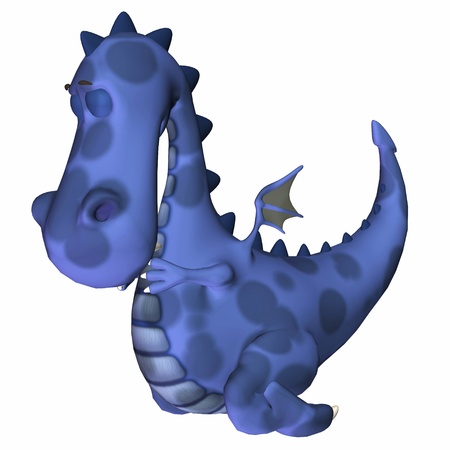 Illustration of a knleeing blue dragon isolated on a white backgroundの写真素材