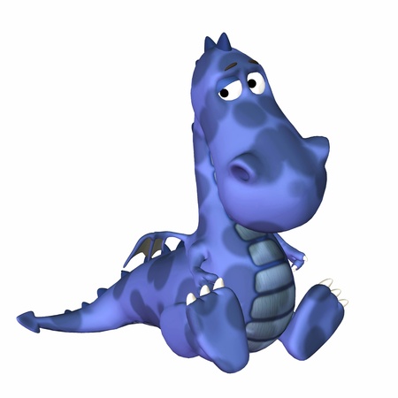 Illustration of a sad blue dragon isolated on a white backgroundの写真素材