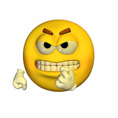 Illustration of a threatening yellow emoticon isolated on a white backgroundの写真素材