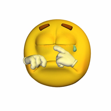 Illustration of a crying yellow emoticon isolated on a white backgroundの写真素材