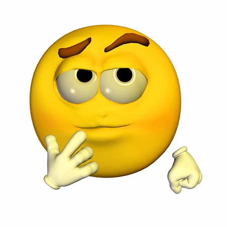 Illustration of a pensive yellow emoticon isolated on a white backgroundの写真素材