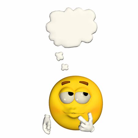 Illustration of a thinking yellow emoticon isolated on a white backgroundの写真素材