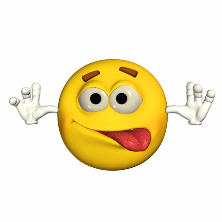 Illustration of a goofy yellow emoticon isolated on a white backgroundの写真素材