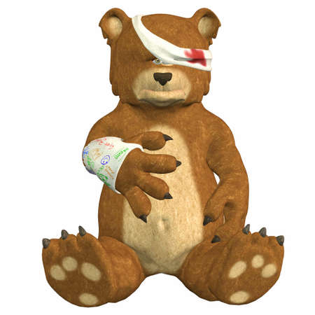 Illustration of a hurt bear isolated on a white backgroundの写真素材