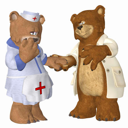 Illustration of a couple of doctor bears in love isolated on a white backgroundの写真素材