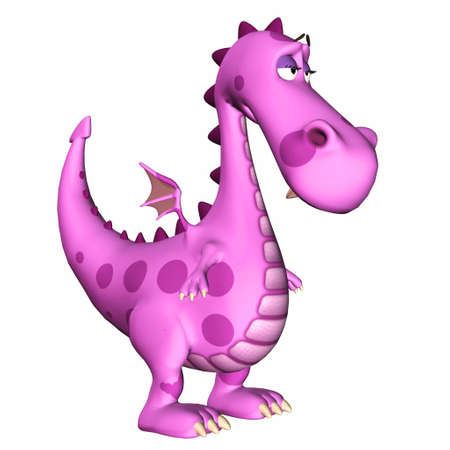 Illustration of a sad pink dragon isolated on a white backgorundの写真素材