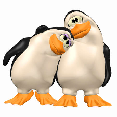 Illustration of a couple of penguins in love isolated on a white backgroundの写真素材