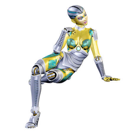 Illustration of a female robot isolated on a white backgroundの写真素材