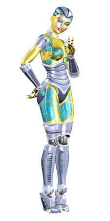 Illustration of a female robot isolated on a white backgroundの写真素材
