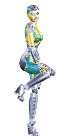 Illustration of a female robot isolated on a white backgroundの写真素材