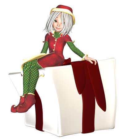 Illustration of a female christmas elf isolated on a white backgroundの写真素材