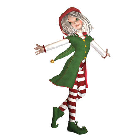 Illustration of a female christmas elf isolated on a white backgroundの写真素材