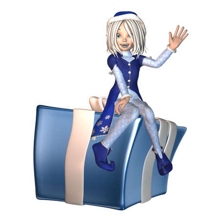 Illustration of a female christmas elf isolated on a white backgroundの写真素材