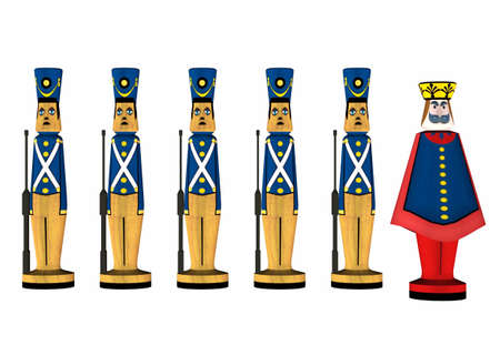 Illustration of a group of wooden soldiers isolated on a white backgroundの写真素材