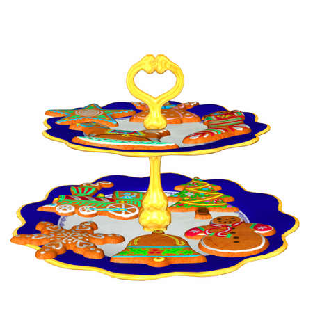 Illustration of a tray with gingerbread cookies isolated on a white backgroundの写真素材