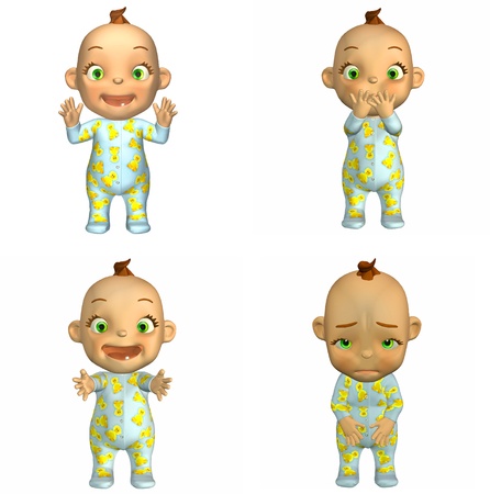 Illustration of a pack of four  4  cartoon babies with different poses and expressions isolated on a white background - 2of2の写真素材