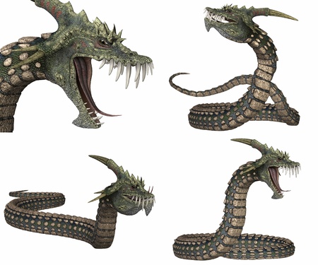 Illustration of a pack of four  4  creatures with different poses isolated on a white backgroundの写真素材