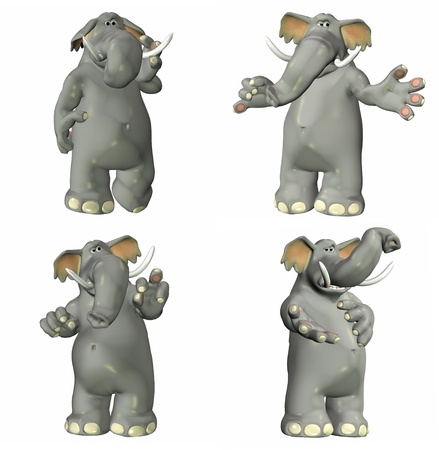 Illustration of a pack of four  4  elephants with different poses and expressions isolated on a white background - 1of2の写真素材