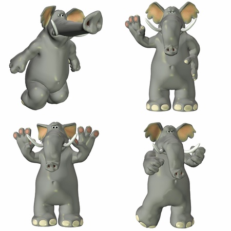 Illustration of a pack of four  4  elephants with different poses and expressions isolated on a white background - 2of2の写真素材