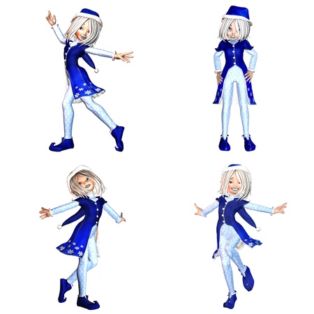 Illustration of a pack of four  4  christmas elves with different poses and expressions isolated on a white background - 6of6の写真素材