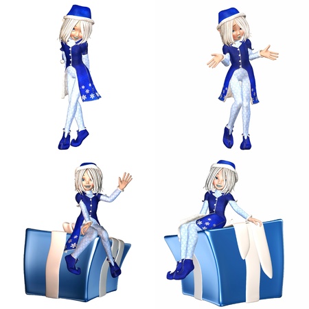 Illustration of a pack of four  4  christmas elves with different poses and expressions isolated on a white background - 5of6の写真素材