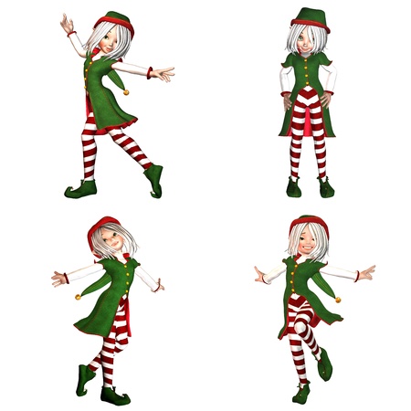 Illustration of a pack of four  4  christmas elves with different poses and expressions isolated on a white background - 2of6の写真素材