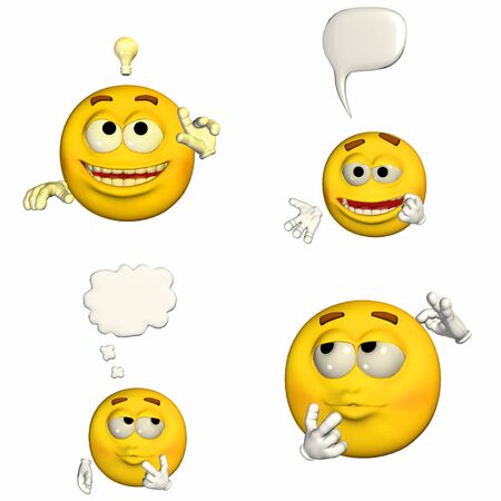 Illustration of a pack of four  4  emoticons   smileys with different poses and expressions isolated on a white background の写真素材
