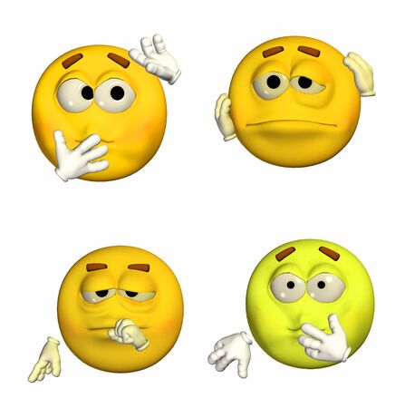 Illustration of a pack of four  4  emoticons   smileys with different poses and expressions isolated on a white background の写真素材