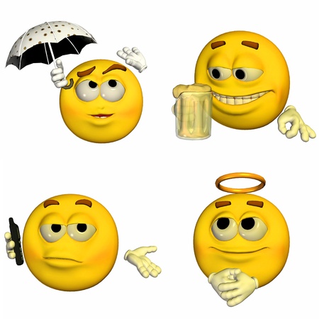 Illustration of a pack of four  4  emoticons   smileys with different poses and expressions isolated on a white background の写真素材