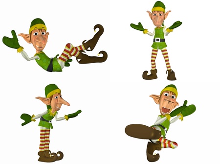 Illustration of a pack of four  4  christmas elves with different poses and expressions isolated on a white background - 1of2の写真素材