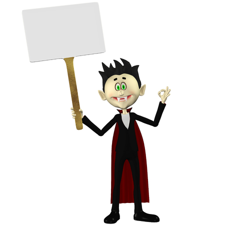 Illustration of a vampire holding a blank sign isolated on a white backgroundの写真素材